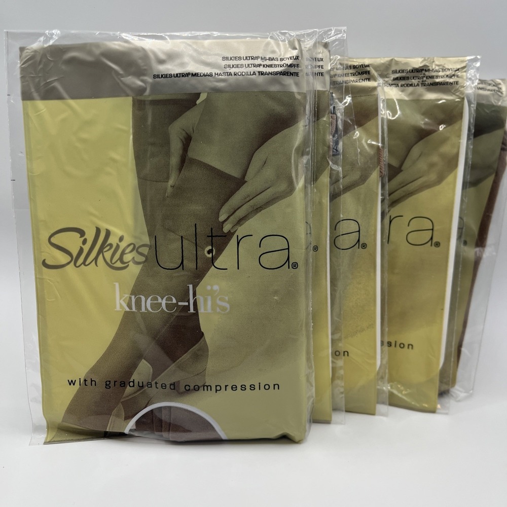 Lot of 5 Pairs Silkies Ultra Knee High Socks Women Queen Size Beige/Honey 131402